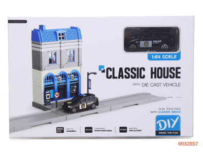 DIY VILLA BLOCK W/1PCS FREE WHEEL DIE-CAST CAR