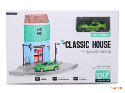 DIY VILLA BLOCK W/1PCS FREE WHEEL DIE-CAST CAR