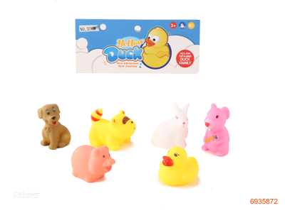 VINYL ANIMAL W/BB WHISTLE 6PCS