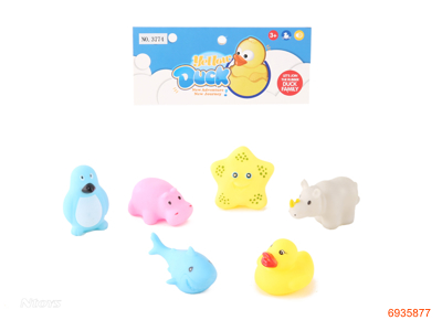 VINYL ANIMAL W/BB WHISTLE 6PCS