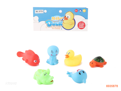 VINYL ANIMAL W/BB WHISTLE 6PCS