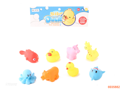 VINYL ANIMAL W/BB WHISTLE 8PCS