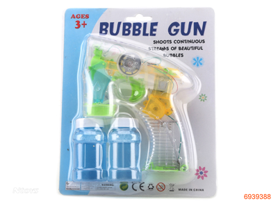 BUBBLE GUN W/4LIGHT/MUSIC/2 BOTTLES WATER.W/O 3AA BATTERIES