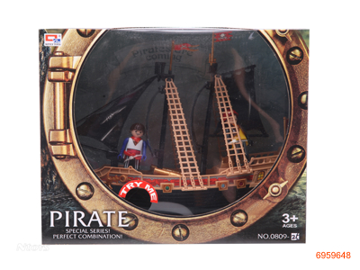 PIRATE SET W/LIGHT/MUSIC/3*AG13 BATTERIES IN BOAT