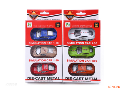 PULL BACK DIE-CAST CAR 3PCS 6ASTD 6COLOUR