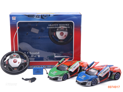 1:14 5CHANNELS R/C RACE CAR W/LIGHT/6V BATTERIES IN CAR/USB CHARGING LINE W/O 3AA BATTERIES IN CONTROLLER.2COLOUR