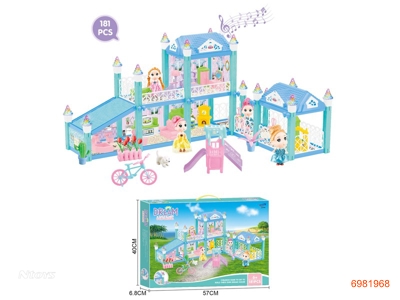 CASTLE SET,W/LIGHT/MUSIC/14*2AG13+3*3AG13 BATTERIES W/4 DOLLS 181PCS