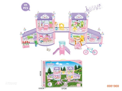 CASTLE SET,W/LIGHT/MUSIC/12*2AG13+2*3AG13 BATTERIES,171PCS