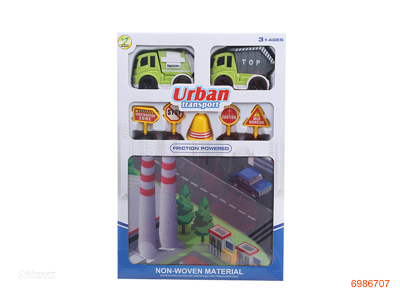 URBAN TRANSPORT (2PCS F/P CAR+ROADBLOCKS+PLAY MAT)