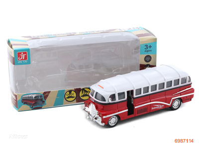 PULL BACK DIE-CAST BUS W/LIGHT/MUSIC/3AG13 BATTERIES 2COLOUR