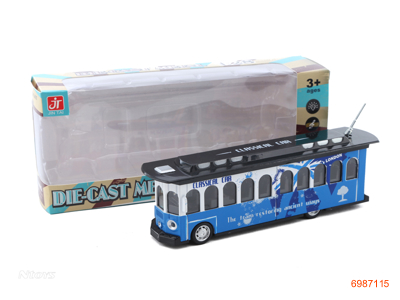 PULL BACK DIE-CAST BUS W/LIGHT/MUSIC/3AG13 BATTERIES 2COLOUR