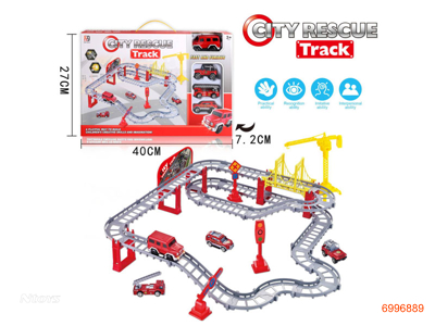 B/O FIRE TRACK SET W/3PCS FREE WHEEL DIE-CAST CAR+1PC DIE-CAST CAR W/LIGHT,W/O 1*AA BATTERY