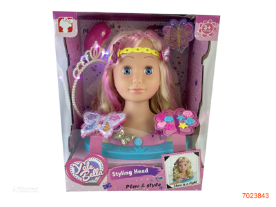 DOLL HEAD BEAUTY SET W/LIGHT/BUTTON BATTERIES