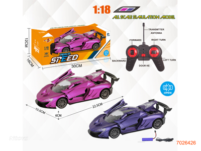 1:18 5CHANNELS R/C CAR W/LIGHT/3.7V BATTERY PACK IN CAR/USB CABLE.W/O 2AA BATTERIES IN CONTROLLER.2COLOURS