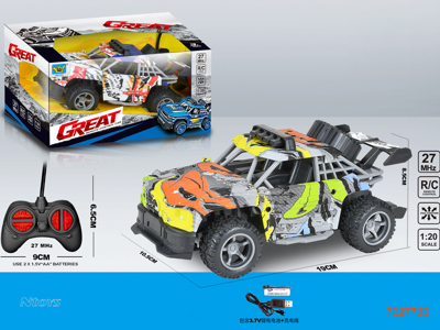1:20 4CHANNELS R/C CAR W/3.7V BATTERY PACK IN CAR/USB CABLE W/O 2AA BATTERIES IN CONTROLLER 2COLOURS