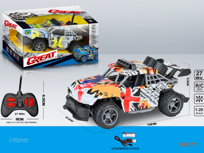 1:20 4CHANNELS R/C CAR W/3.7V BATTERY PACK IN CAR/USB CABLE W/O 2AA BATTERIES IN CONTROLLER 2COLOURS