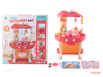 KITCHEN SET,W/SOUND/LIGHT/WATER W/O 4*AA BATTERIES 38PCS