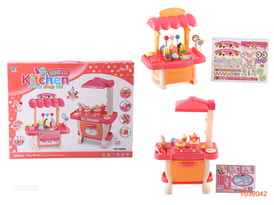 KITCHEN SET,W/SOUND/LIGHT/WATER W/O 2*AA BATTERIES ICE CREAM SUPERMARKET SET, 59PCS