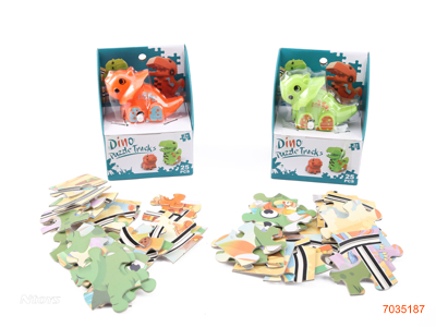 WIND UP TRICERATOPS W/PUZZLE SET 2COLOURS