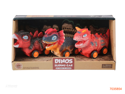 VINYL FREE WHEEL DINOSAUR CAR 3PCS