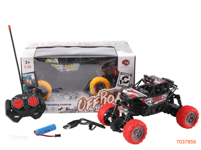 1:18 4CHANNELS R/C CAR W/LIGHT/3.7V BATTERY PACK IN CAR/USB CABLE W/O 2AA BATTERIES IN CONTROLLER 2COLOURS