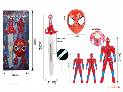 SPIDER MAN SET W/LIGHT/SOUND W/O 2AA BATTERIES IN SWORD/2AAA IN SPIDER MAN