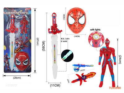 SPIDER MAN SET W/LIGHT/SOUND W/O 2AA BATTERIES IN SWORD/2AAA IN SPIDER MAN