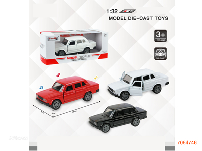 1:32 PULL BACK DIE-CAST CAR W/LIGHT/MUSIC/2 OPEN DOOR/3*AG3 BATTERIES 3COLOURS