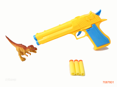 SOFT BULLET GUN W/1PCS DINOSAUR 2COLOURS