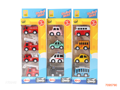 1:55 PULL BACK DIE-CAST CAR 4PCS 3ASTD