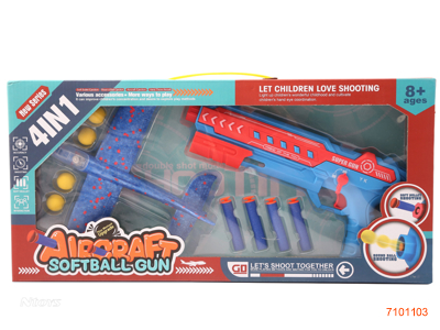 AIRCRAFT SOFT BULLET GUN SET W/LIGHT/2*AG3 BATTERIES 2COLOURS