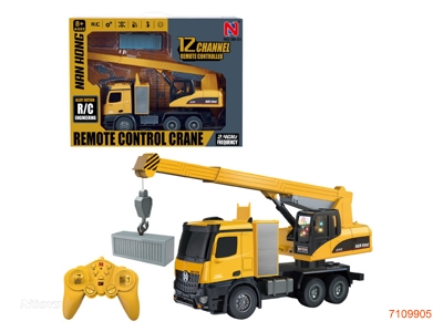 2.4G 12CHANNELS R/C CONSTRUCTION TRUCK W/LIGHT/MUSIC/6V BATTERY PACK IN CAR/USB CABLE W/O 2*AA BATTERIES IN CONTROLLER