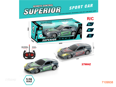 27MHZ 1:16 4CHANNELS R/C CAR W/LIGHT W/O 3*AA BATTEIES IN CAR,2*AA BATTERIES IN CONTROLLER 2COLOURS