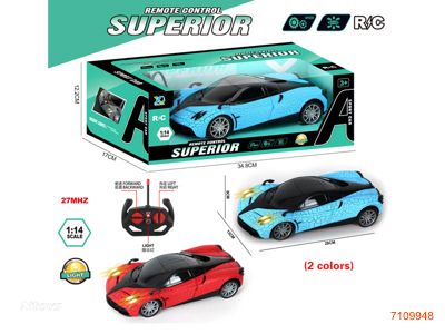 27MHZ 1:14 4CHANNELS R/C CAR W/LIGHT W/O 4*AA BATTEIES IN CAR,2*AA BATTERIES IN CONTROLLER 2COLOURS