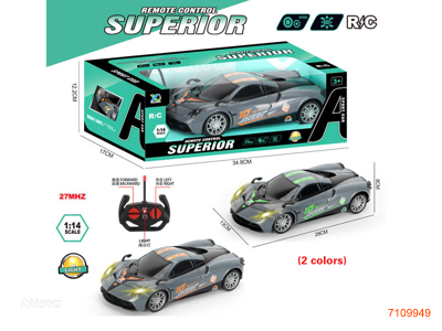 27MHZ 1:14 4CHANNELS R/C CAR W/LIGHT W/O 4*AA BATTEIES IN CAR,2*AA BATTERIES IN CONTROLLER 2COLOURS