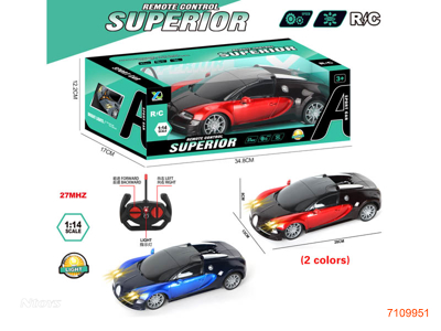 27MHZ 1:14 4CHANNELS R/C CAR W/LIGHT W/O 4*AA BATTEIES IN CAR,2*AA BATTERIES IN CONTROLLER 2COLOURS