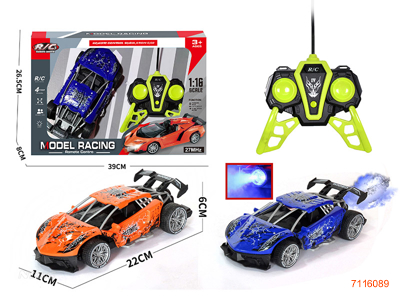 27MHZ 1:18 5CHANNELS R/C CAR W/MIST SPRAY W/O 3*AA BATTERIES IN CAR/2*AA BATTERIES IN CONTROLLER 2COLOURS