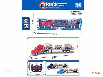 27MHZ 4CHANNELS R/C CAR W/3PCS FREE WHEEL CONSTRUCTION ENGINE TRUCK W/O 3*AA BATTERIES IN CAR/2*AA BATTERIES IN CONTROLLER 3COLOURS