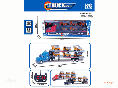 27MHZ 4CHANNELS R/C CAR W/6PCS FREE WHEEL CONSTRUCTION ENGINE TRUCK W/O 3*AA BATTERIES IN CAR/2*AA BATTERIES IN CONTROLLER 3COLOURS