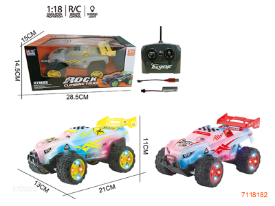 27MHZ 1:18 4CHANNEL R/C CAR W/LIGHT/3.7V BATTERY PACK IN CAR/USB CABLE W/O 2*AA BATTERIES IN CONTROLLER 2COLOURS