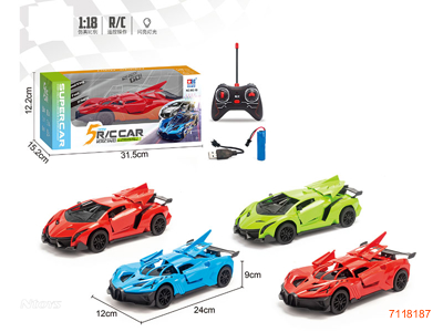 27MHZ 1:18 5CHANNEL R/C CAR W/LIGHT/3.7V BATTERY PACK IN CAR/USB CABLE W/O 2*AA BATTERIES IN CONTROLLER 2ASTD 2COLOURS