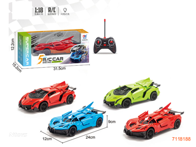 27MHZ 1:18 5CHANNEL R/C CAR W/LIGHT W/O 3*AA BATTERIES IN CAR/2*AA BATTERIES IN CONTROLLER 2ASTD 2COLOURS