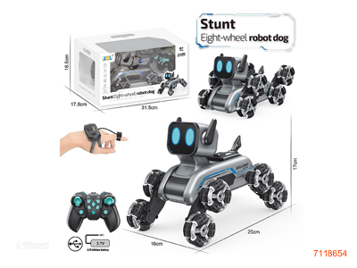 2.4G R/C DIE-CAST ROBOT DOG W/LIGHT/MUSIC/3.7V 500MAH BATTERY PACK IN DOG/USB CABLE W/O 2*AA BATTERIES IN CONTROLLER/2*AAA BATTERIES IN WATCH CONTROLLER