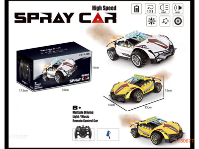 2.4G 1:12 6CHANNELS R/C CAR W/LIGHT/SOUND/SPRAY/3.7V 1200MAH BATTERY PACK IN CAR/USB CABLE W/O 2*AA BATTERIES IN CONTROLLER 2COLOURS