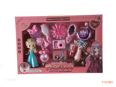 BEAUTY SET W/1 14.5CM PLASTIC DOLL W/LIGHT/MUSIC/3*AG13 BATTERIES IN MAGIC STICK ,2COLOURS