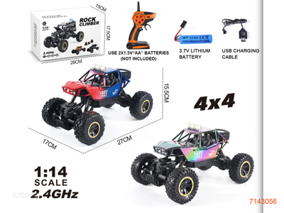 2.4G 1:14 4CHANNELS R/C CAR W/3.7V BATTERY PACK IN CAR/USB CABLE W/O 2*AA BATTERIES IN CONTROLLER 2COLOURS