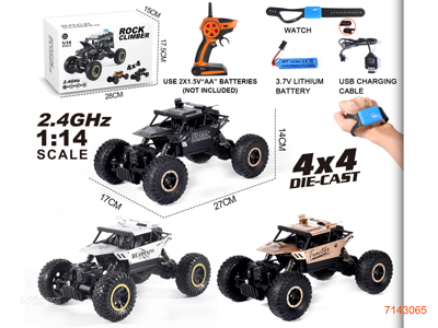2.4G 1:14 4CHANNELS R/C DIE-CAST CAR W/3.7V BATTERY PACK IN CAR/USB CABLE/2*CR2032 BATTERIES IN WATCH W/O 2*AA BATTERIES IN CONTROLLER 3COLOURS