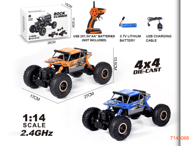 2.4G 1:14 4CHANNELS R/C DIE-CAST CAR W/3.7V BATTERY PACK IN CAR/USB CABLE W/O 2*AA BATTERIES IN CONTROLLER 2COLOURS