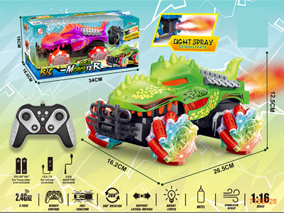 2.4G 1:16 9CHANNELS R/C CAR W/LIGHT/MIST SPRAY/3.7V BATTERY PACK IN CAR/USB CABLE W/O 2*AA BATTERIES IN CONTROLLER 2COLOURS