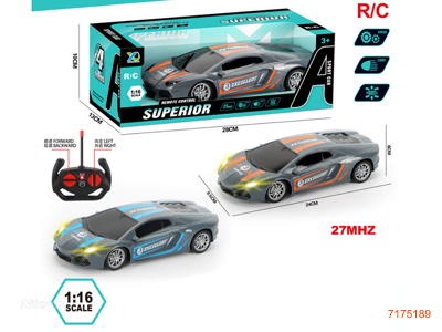 27MHZ 1:16 4CHANNELS R/C CAR W/LIGHT W/O 3*AA BATTEIES IN CAR,W/O 2*AA BATTERIES IN CONTROLLER 2COLOURS